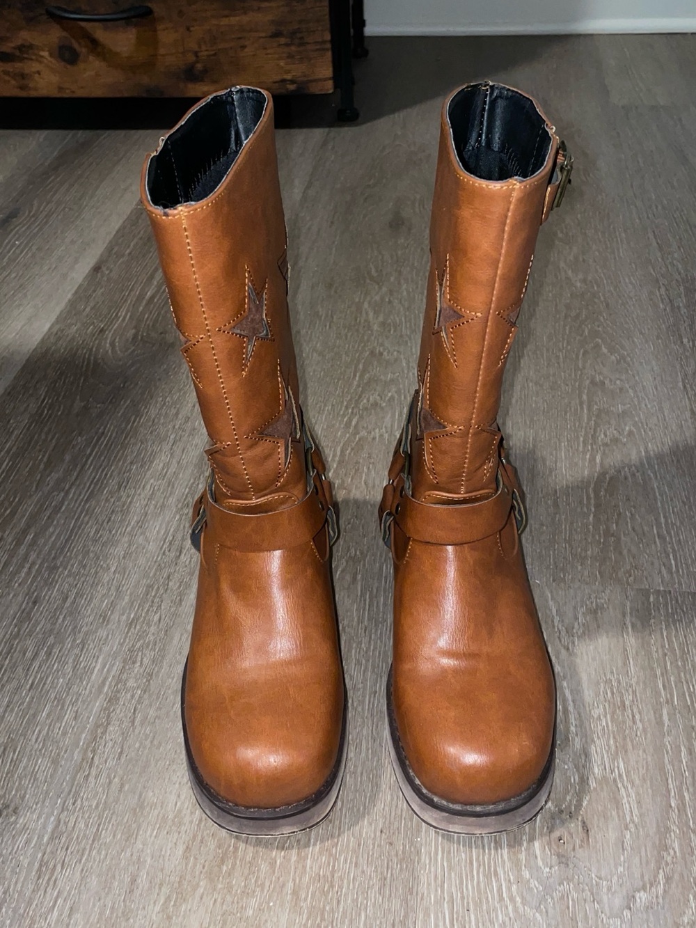Amazon Women's Brown Star-Embroidered Harness Boots